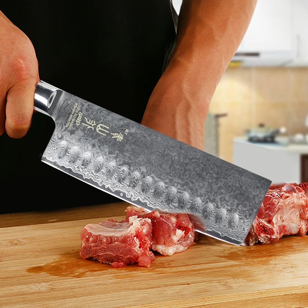 QING дамасский нож " шеф-повара 7" разделочный нож Santoku VG10 Core Дамасские кухонные ножи Набор цветных деревянных ручек кухонные инструменты