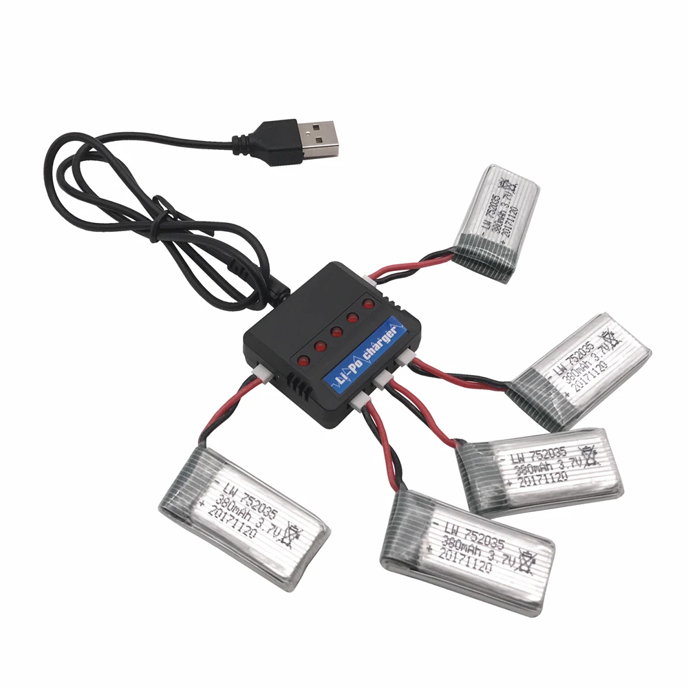 Limskey 3,7 V 380mAh Lipo батарея+ USB зарядное устройство запасные части для Hubsan X4 H107 H107L H107D JD385 JD388 батарея