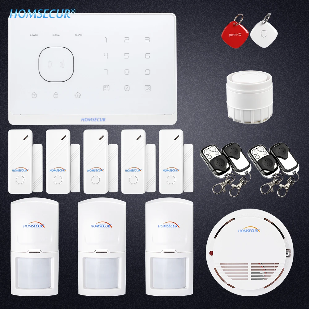 HOMSECUR Wireless GSM RFID SMS Autodial Burglar Alarm System +PIR+5*Door Sensor
