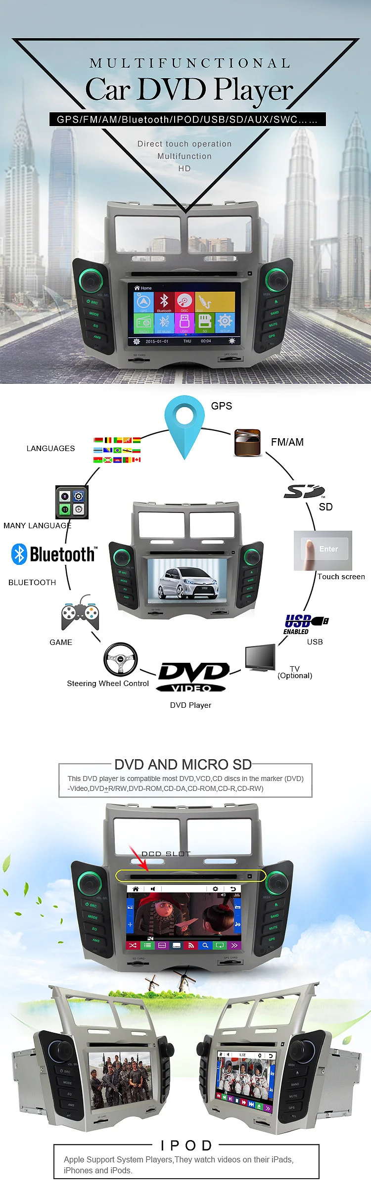 LJDA 2 Din Автомобильный dvd-плеер для Toyota Yaris 2005-2011 Bluetooth радио gps навигация Bluetooth аудио FM RDS мультимедиа головное устройство