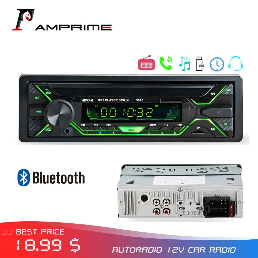 

AMPrime 1 din Car Auto Radio 12V Bluetooth Stereo Audio MP3 Player FM Autoradio Receiver Aux Input SD USB MMC Remote Control