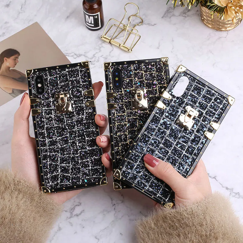 

GYPHCA Phone Cases for Iphone X 7 8 Plus Luxury Glitter Shiny Powder Square Lattice Soft TPU Case for IPhone XSMAX Back Cover