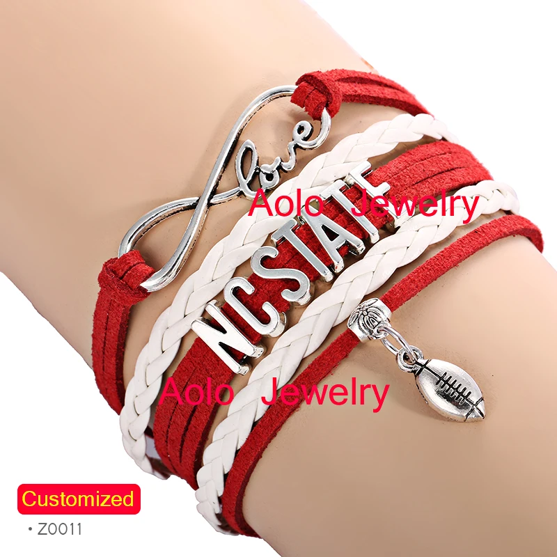 

NC STATE Football Infinity Bracelet RED/WHITE Make Your Own Design Free Shipping