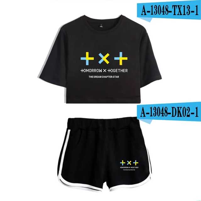 Kpop 明日 一緒に Txt グループロゴ Yeonjun 新プリント快適な Tシャツショーツセット 2 枚セットジム服 Women S Sets Aliexpress