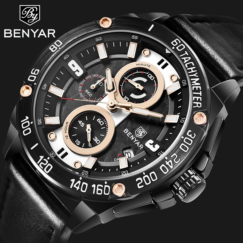 

Men's Watches BENYAR 2019 New Top Brand Luxury Quartz Watch Men Stainless Steel Waterproof Chronograph Clock Relogio Masculino
