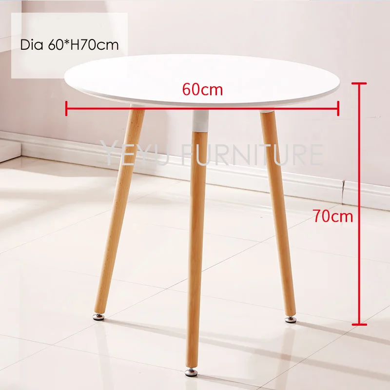 Минималистический современный дизайн небольшой круглый МДФ с твердой деревянной ножкой обеденный стол маленькая современная мебель стол приставной столик кафе стол - Цвет: Dia 60XH70CM White