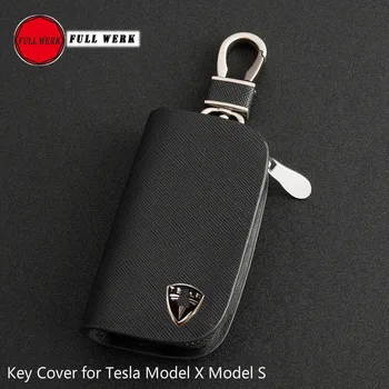 

1pc Hot Selling Leather Car Key Cover Case Pocket Bag Key Holder Protector Container for Tesla Model X S Car Styling Accessories