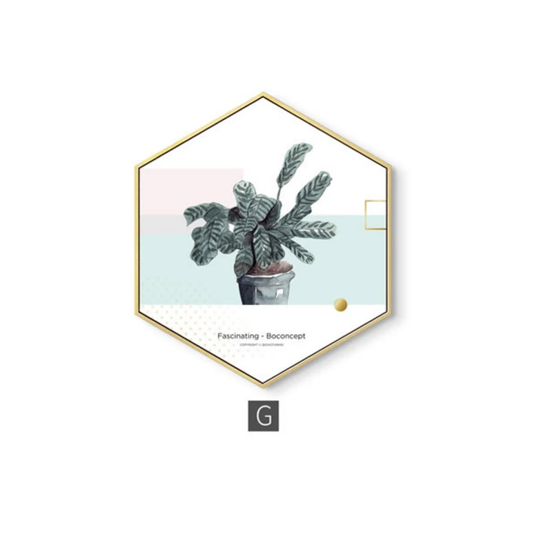 Скандинавские шестиугольные Зеленые растения, Картина на холсте, HD кактус, ананас, настенные картины для гостиной, модный домашний декор, плакат, настенное искусство - Цвет: G