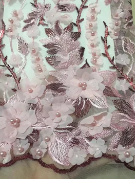 

Purple Latest French Nigerian Lace Fabric High Quality Tulle Sequins beads African Lace Fabric Wedding African French Tulle Lace