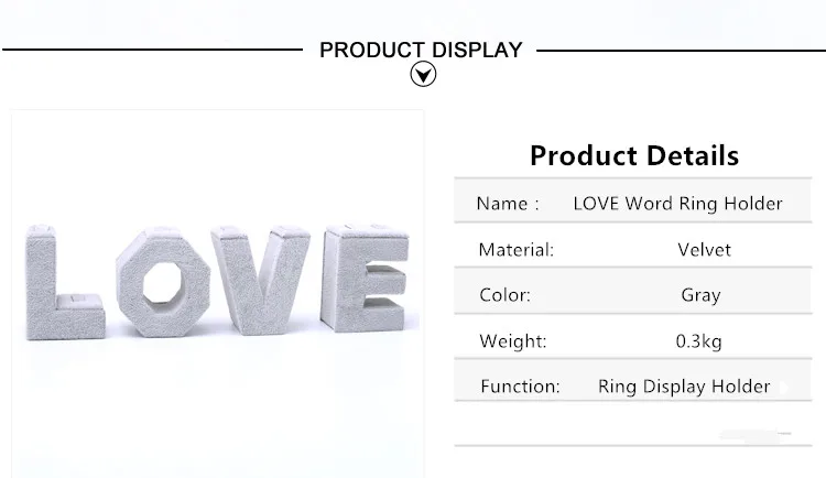 Лот из 4 Творческий слова любви кольцо Дисплей держатель Бархатная кольцо Дисплей стенд ювелирные изделия Дисплей держатель