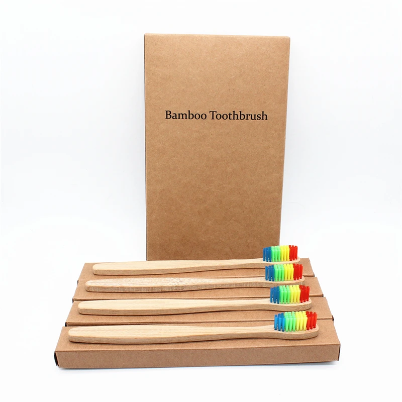 

Boutique Packaging Rainbow Bamboo Toothbrush 4Pcs/Lots Bamboo Handle Bamboo Fiber Bristle Tandenborstel Low carbon Toothbrush