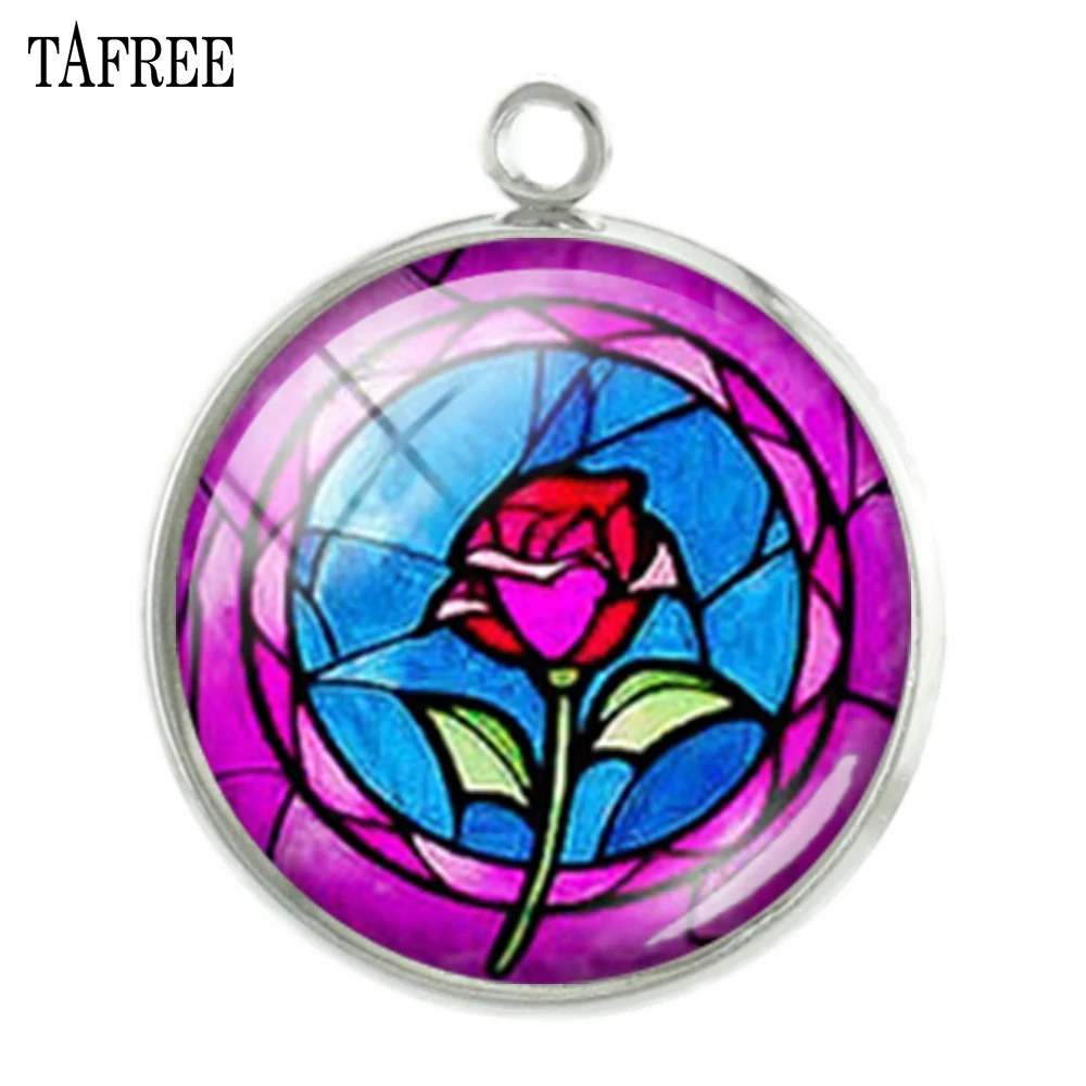 

TAFREE Flower Rose Glass Cabochon Dome Charms Retro Beautiful Necklace Pendant Jewelry ns327 1