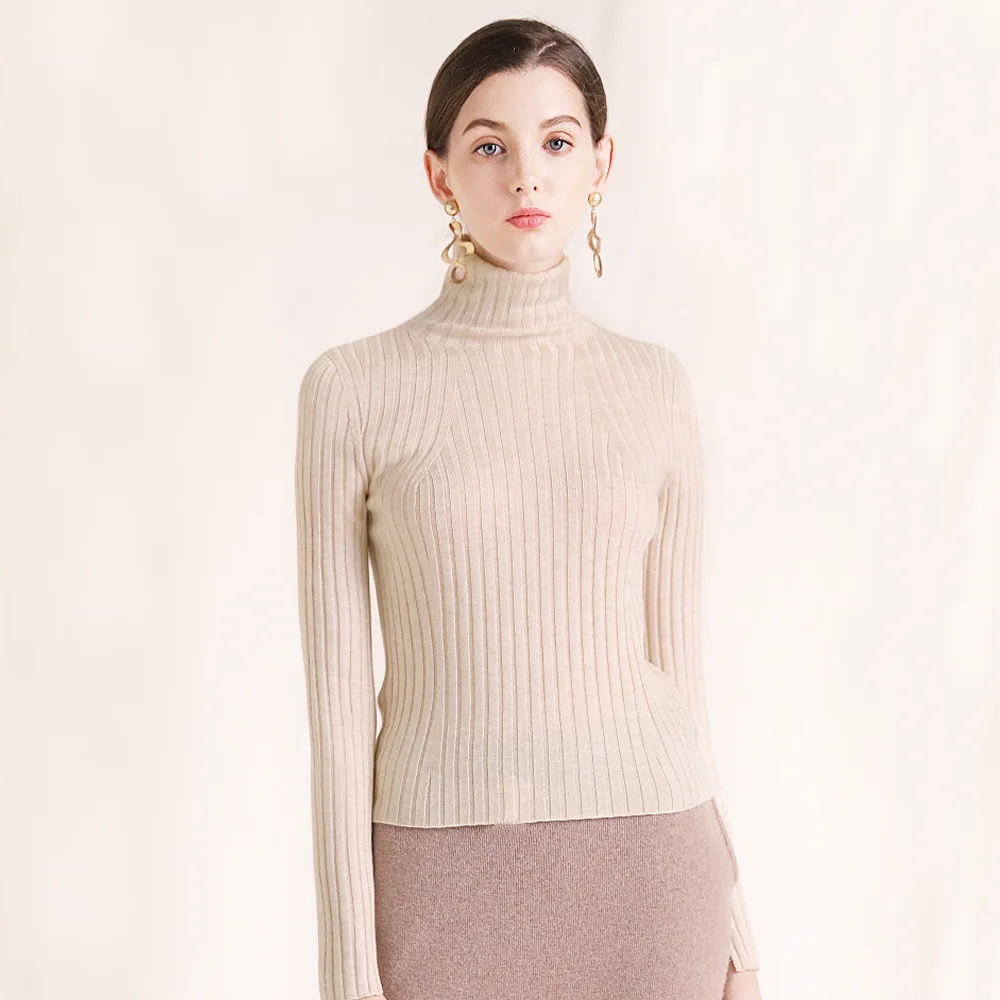 Solid elastic knit turtleneck slim pullovers wool sweater 2018 new women autumn winter basic long sleeve sweater