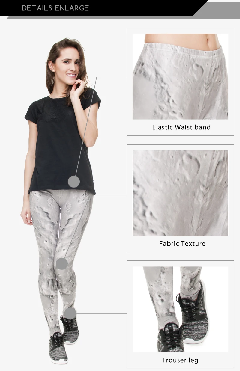 2017 забавные леггинсы; длинные узкие штаны новый натянутый 3D серый Луна земля рок печатных Для женщин Девушка основные повседневные