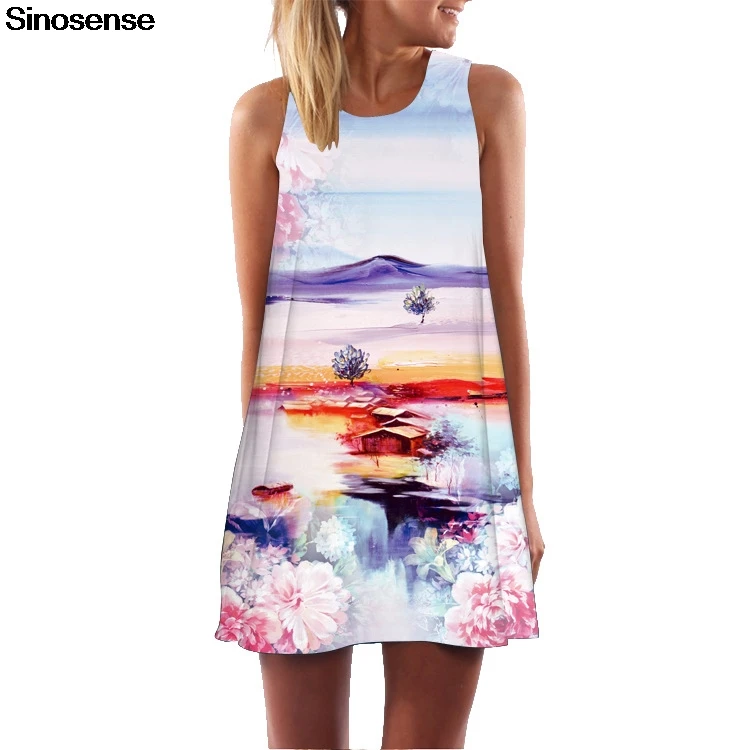 

Women Casual Dress Summer Beach Style Sexy Sleeveless Mini Short Chiffon Dress 2019 Loose Floral Printed Vintage Dress Sundress