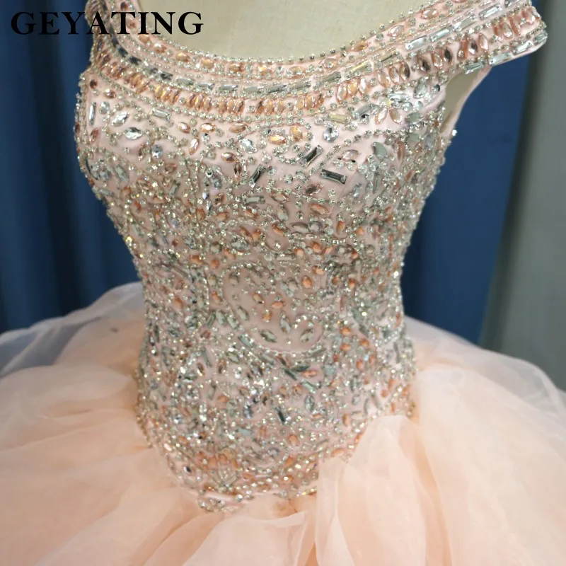 Сладкий 16 платья элегантное платье с открытыми плечами розовый коралл Пышное Платье размера плюс бальное платье рюши со стразами и бусинами Vestido de 15