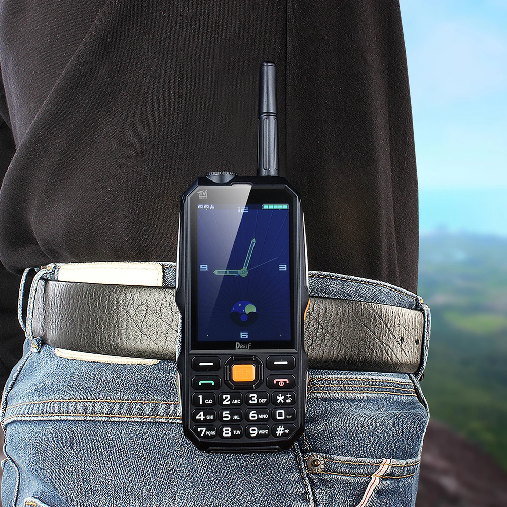 DBEIF D2017, мобильный телефон для улицы, 3," дисплей, русский ключ, аналоговый ТВ, с антенной, Лазерный фонарь, поясная клипса, Дополнительный внешний аккумулятор
