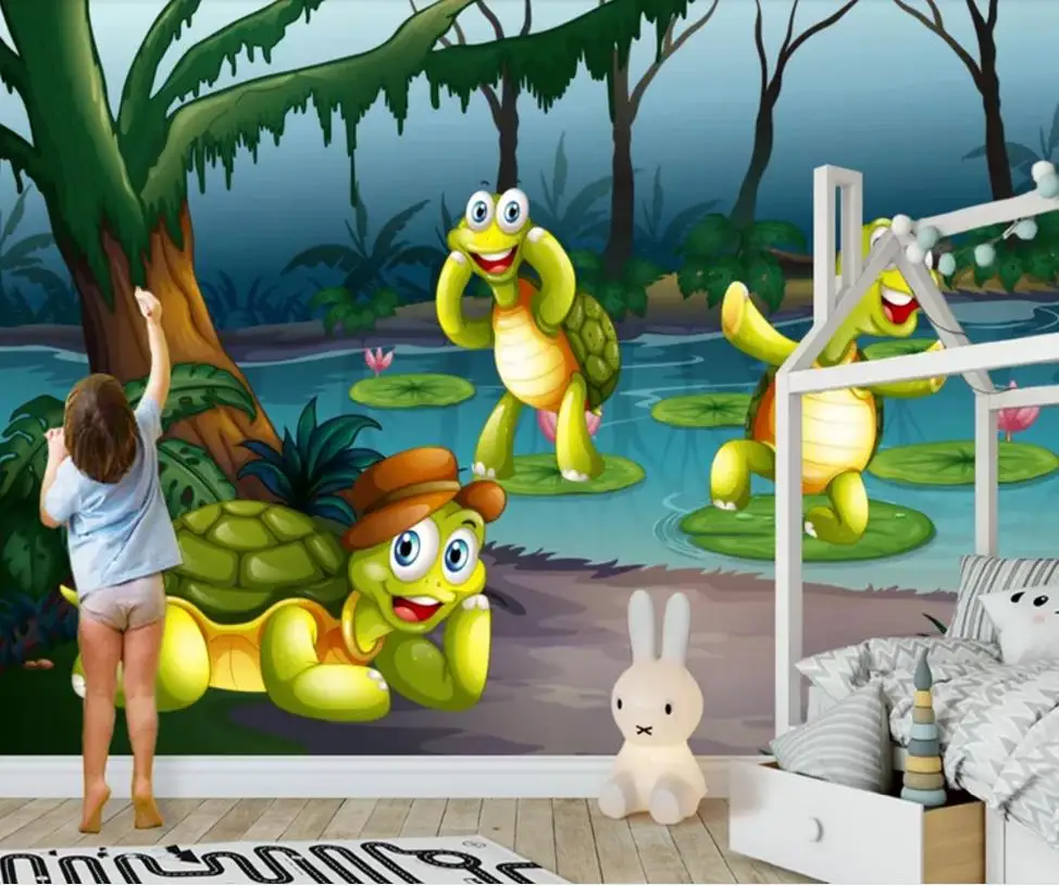 Пользовательские обои 3D мультфильм лес животное Мир Детская комната Фреска фоновая стена Высококачественный водонепроницаемый материал