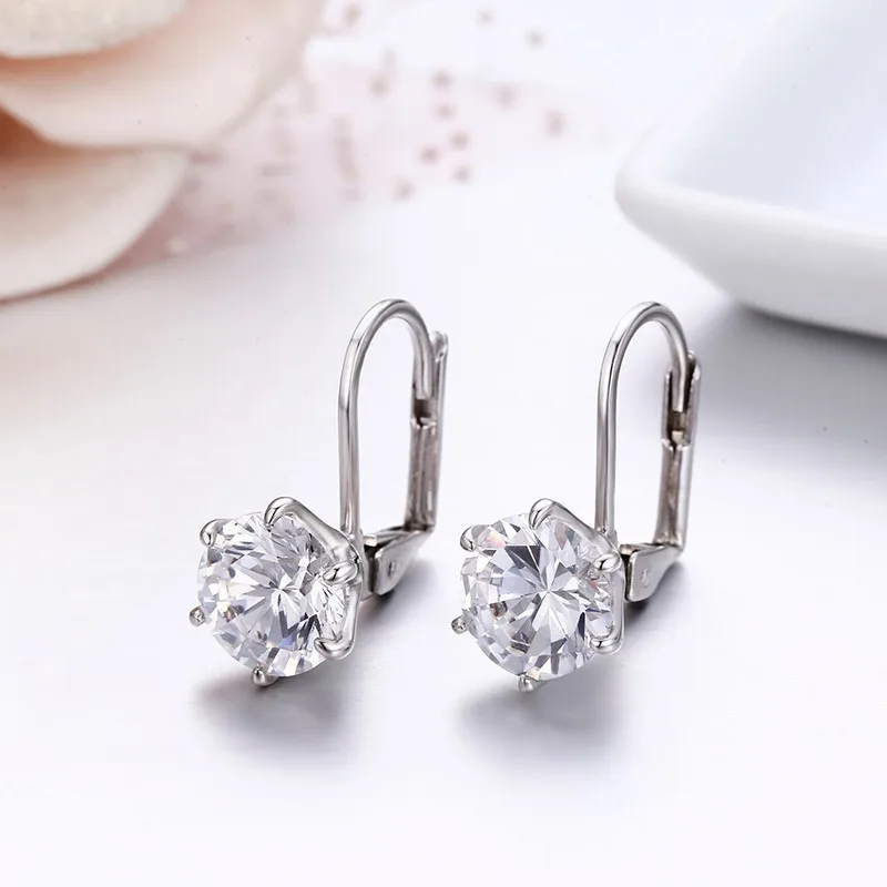 1ct белый золотой цвет шесть когтей круглые серьги кольца с фианитами зажим петли