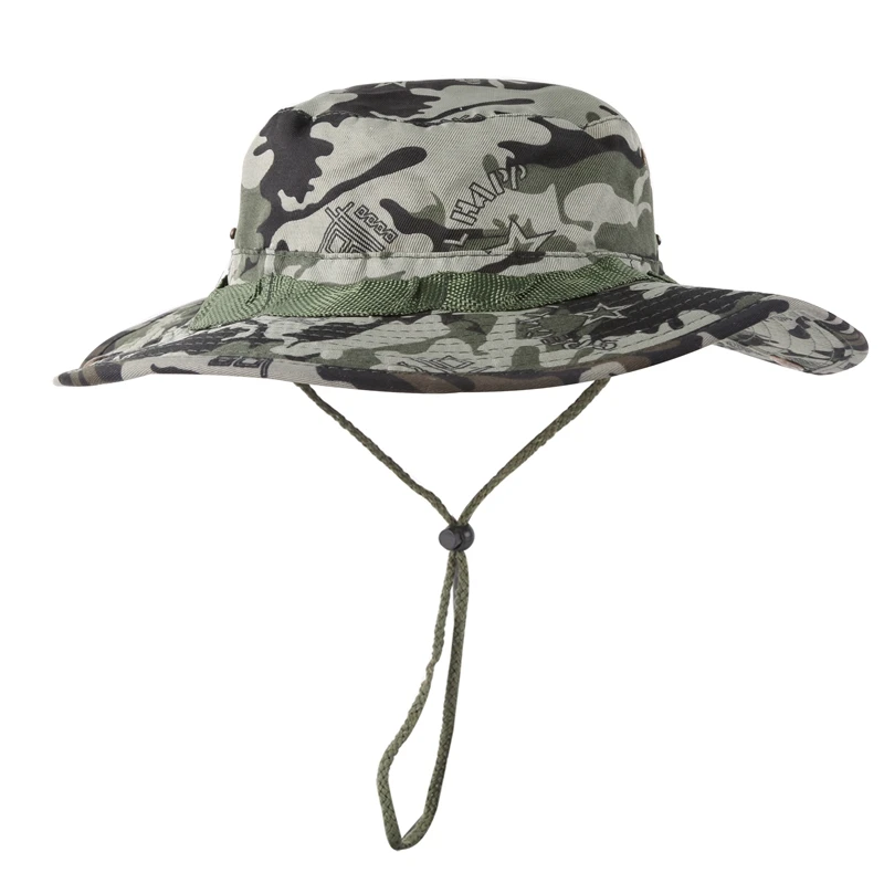 

Fishing Caps Military Adjustable Bucket Hat Casual Style Adjustable Packable Foldable Sunshade Fisherman Sun Cap with Strap