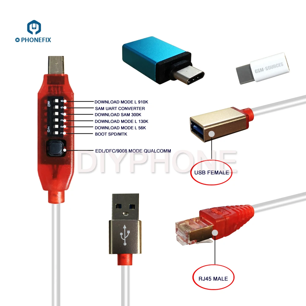 PHONEFIX Micro USB RJ45 мульти в одном кабель стартера с 6 переключатели для GSM многофункциональный кабель для телефона инструмент для ремонта