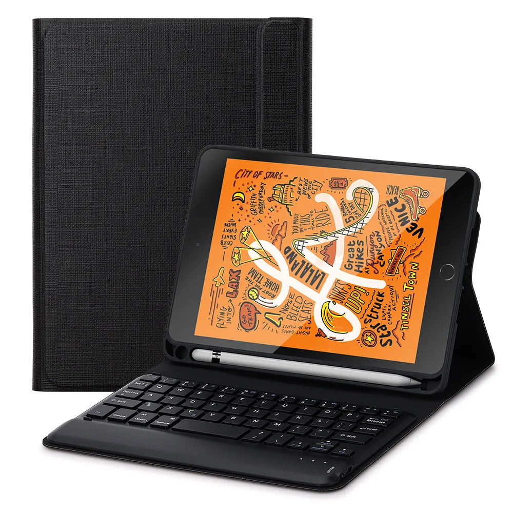 

witsp@d Bluetooth Wireless Keyboard with Case for iPad Mini 5 (2019), Premium PU Leather Folio Flip Cover with Sleep/Wake-up