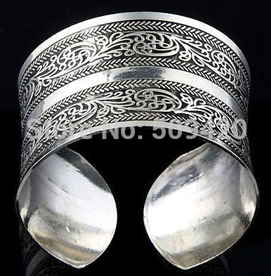 

hot sell909377 Wholesale!!10pcs vintage wide tibet silver carved lucky flower totem cuff bangle bracelet