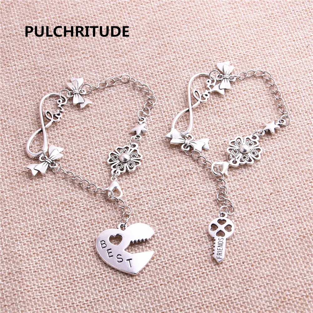 PULCHRITUDE 1 комплект 22 см сплав античная серебряная цепочка браслет лучший друг