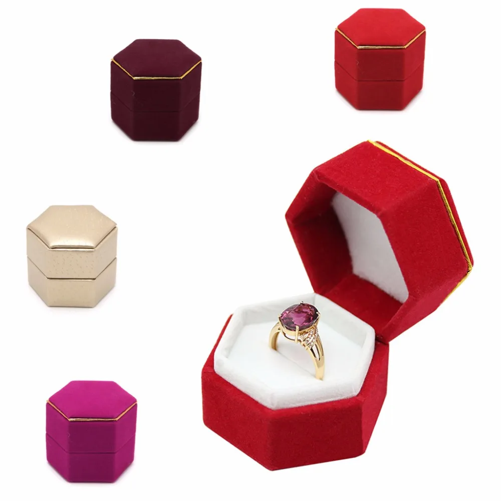 

JAVRICK Hexagonal Finger Ring Box Jewelry Display Holder Velvet Ring Storage Box Case for Ring Earings More Color