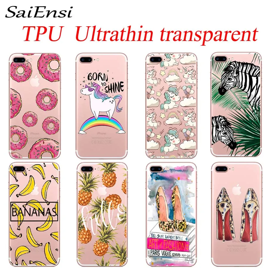 

for iphone 7 7plus case zebra Doughnut Unicorn Transparent soft TPU cases for apple iphone 6 6S 7 8 plus X XS XR MAX Back cover