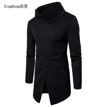 

XingDeng Black Hoodie buttons irregular HipHop Sweatshirt Men Long sleeve fashion casual spring autumn top clothing Street style