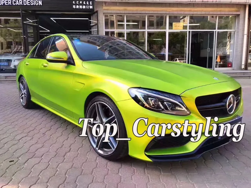 

Luxury satin chrome Lime metallic Vinyl Car Wrap Film For Vehicle Covering With Air Release 1.52x20m/ 4.98x66ft / roll