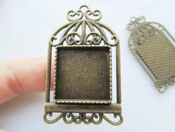 

5pcs Antique Silver tone/Antique Bronze Birdcage Base Setting Tray Bezel Pendant Charm/Finding,fit 20mm Square Cabochon/Cameo