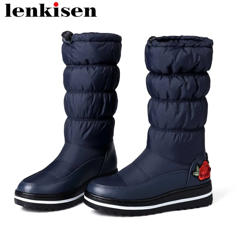 

2019 sweet girls popular down embroidery appliques plus size med thick bottom round toe slip on winter warm mid-calf boots L97