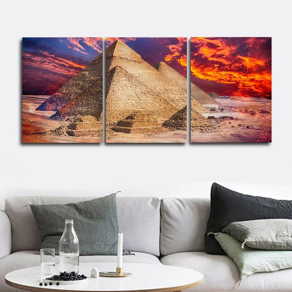 

Laeacco Pyramid Paint On Canvas Painting Places of Interest Outside Posters and Prints Sunrise Wall Art Living Room Home Decor