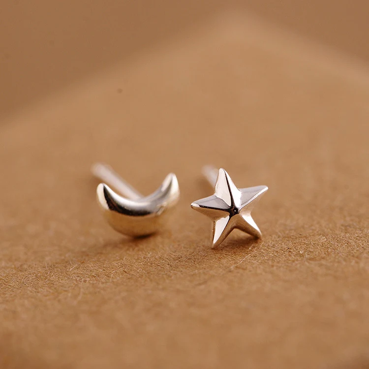 Женские серьги гвоздики из стерлингового серебра 925 пробы SV Star Moon|fashion stud earrings|little