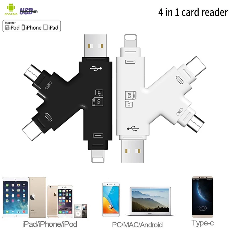 USB 2,0 4 в 1 HighSpeed карта памяти Reader адаптер для микро-sd SDXC TF T-Flash