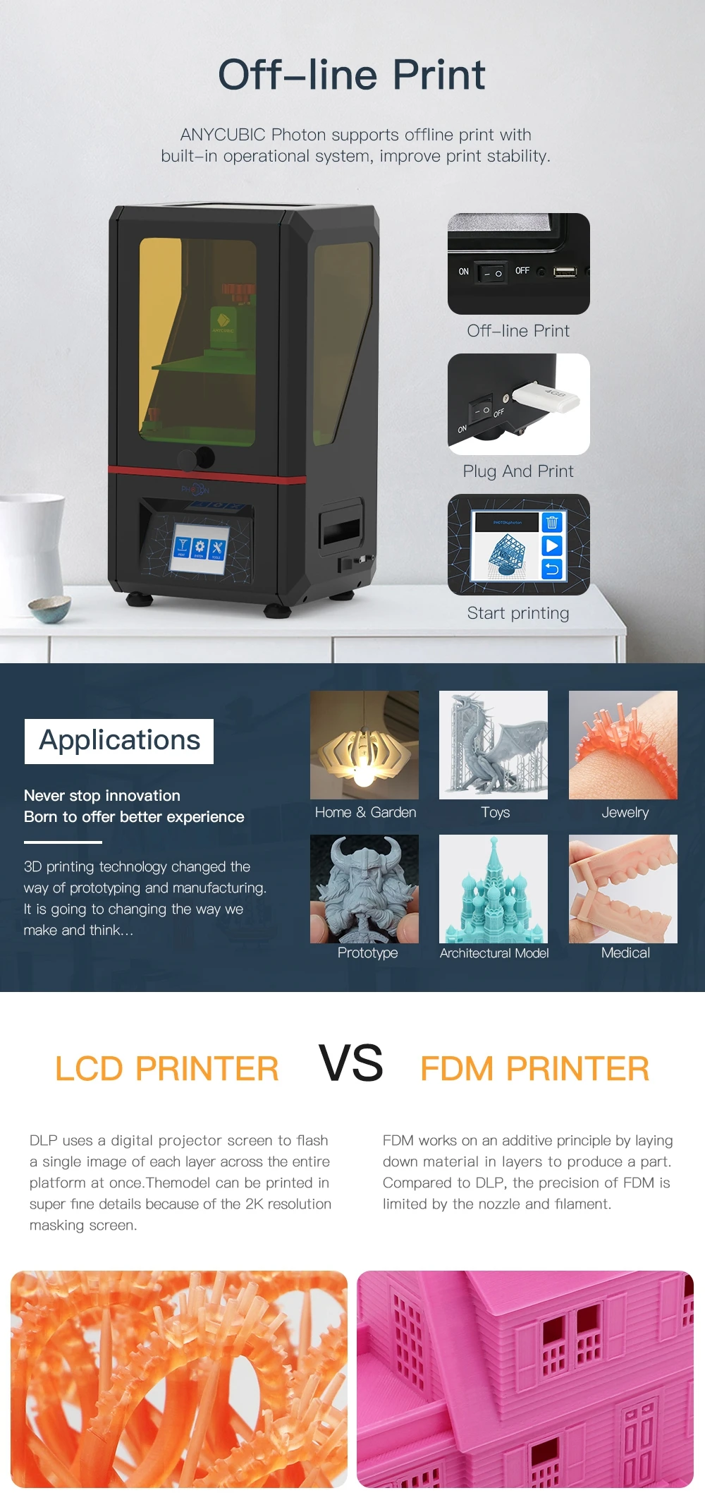 ANYCUBIC Photon 3D Printer SLA Light-Cure FEP Frame 2.8" TFT Screen 405nm Resin 