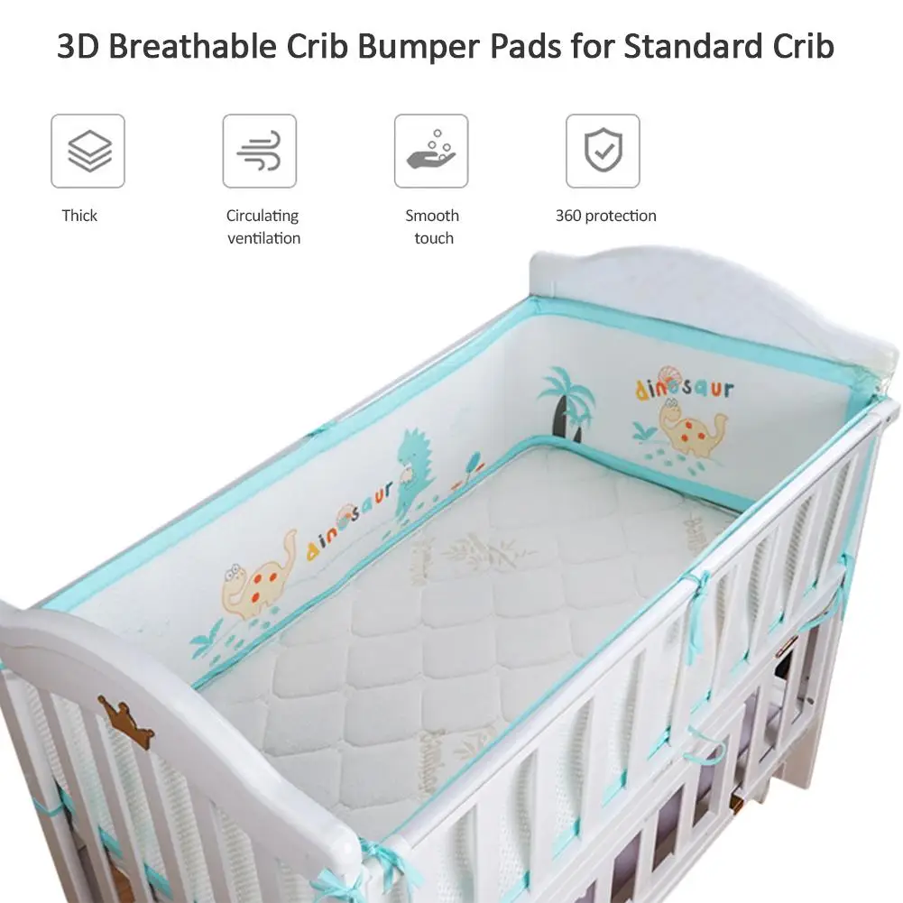 

3D Breathable Crib Bumper Pads Standard Crib Machine-Washable Padded Crib Liner Set Baby Safety Bumper Guardrail