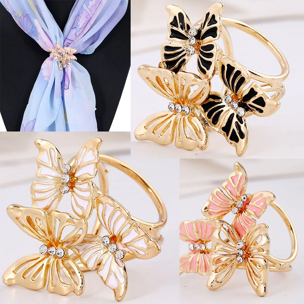 

Gold Butterfly Flowers Scarf Buckle Wedding Brooch Pins Crystal Holder Silk Scarf Jewelry Fashion Scarf Clips Brooch Pin