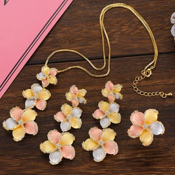 

Siscathy Luxury Charms Necklace/Ring/Earrings Jewelry Set For Women Cubic Zircon Indian Dubai Wedding Bridal Jewelry Set