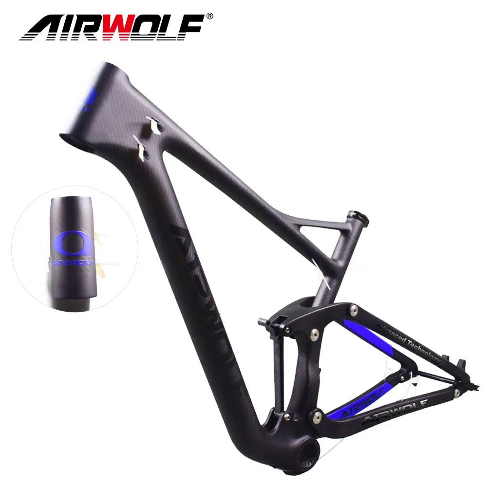 Best 2019 Airwolf mtb full suspension frame with disc brake 160mm travel 122mm accept OEM painting 29er carbon frame suspension 3