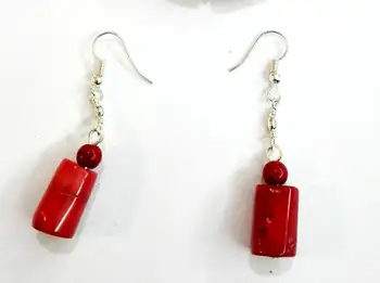 

Fashion Jewelry Earring Natural Red Coral cylinder Dangle Hook Earring