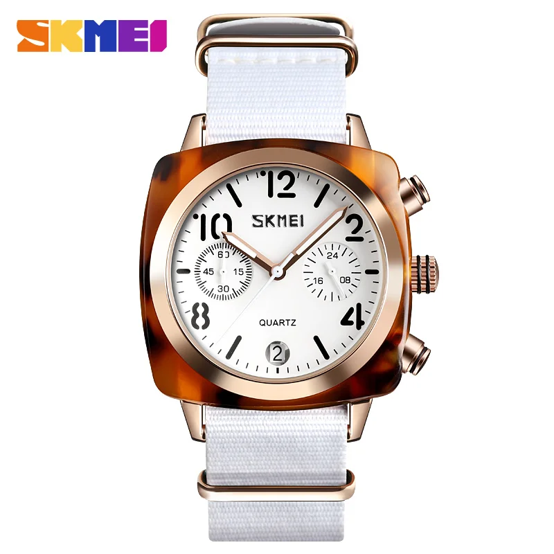 SKMEI Luxury Fashion Women Watches Men Quartz Wristwatches Waterproof Stopwatch Multi-dial Quartz Watches relogio feminino 9186 - Цвет: Rose gold White