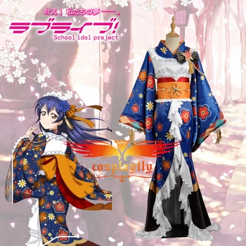 

Anime Love Live! Sonada Umi Taisho Kimono Awakening Cosplay Costume Custom Custom Adult Women Fancy Blue Dress Kimono Hairpin