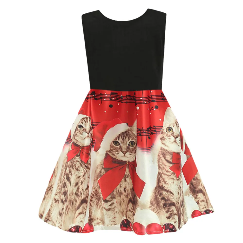 

2018 Kids Girls' Christmas Dress Toddler Baby Girls Cartoon Cat Printed Princess Dress Christmas Outfits Clothes Suit vestido@35