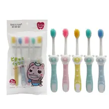 5Pcs/Set Children Kids Toothbrush Soft Bristles Teeth Cleaning Oral Care Tools Cartoon Bear Silicone Handle ManualRandom Color