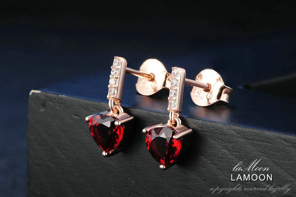 925 пробы женские серебряные серьги в форме сердца, гранат, драгоценный камень, 18 К, Розовая позолота, хорошее ювелирное изделие, s925 LMEI030