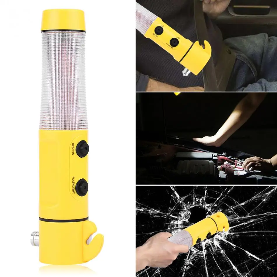 

Car Emergency Escape Hammer Safety Seat Cutter LED Torch Warning Flashlight Outdoor Tools Survival Portable Hammer 4 in 1