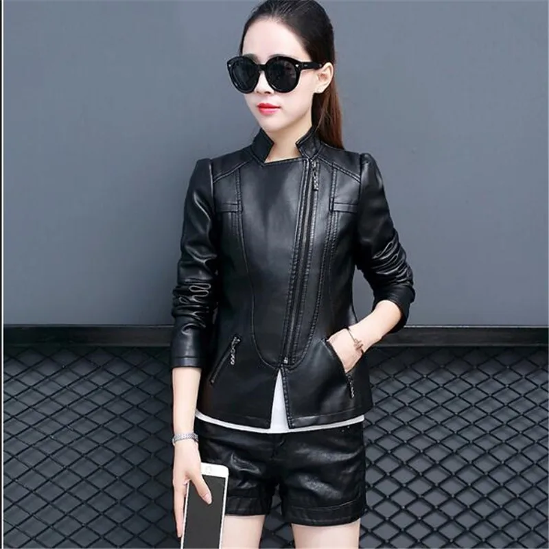 Faux Court Veste Nouveau De Printemps K0017 En Lady Femelle Cuir Slim Mode Chantiers red Zipper Automne Revers Femmes Manteau Vestes Grands gray Black qqPUtpr